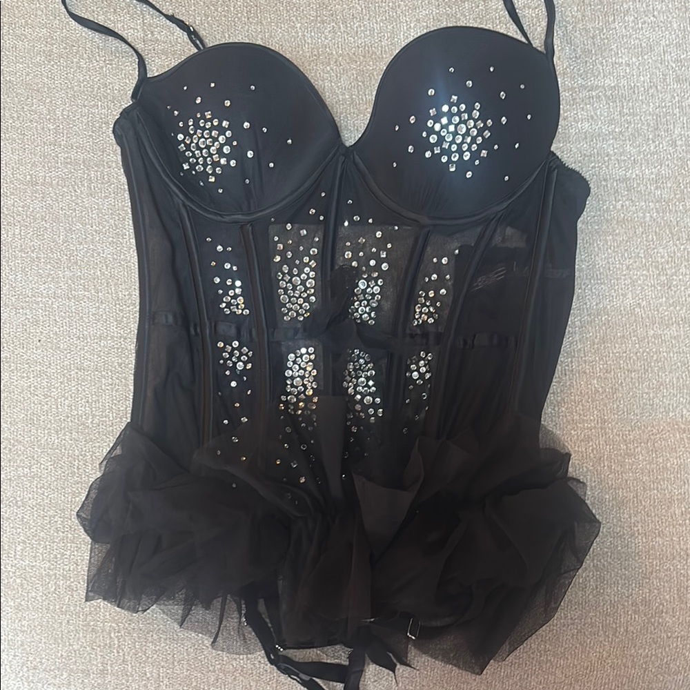 Victoria’s Secret Elegant Black Corset with Rhinestone Detailing size 34 D